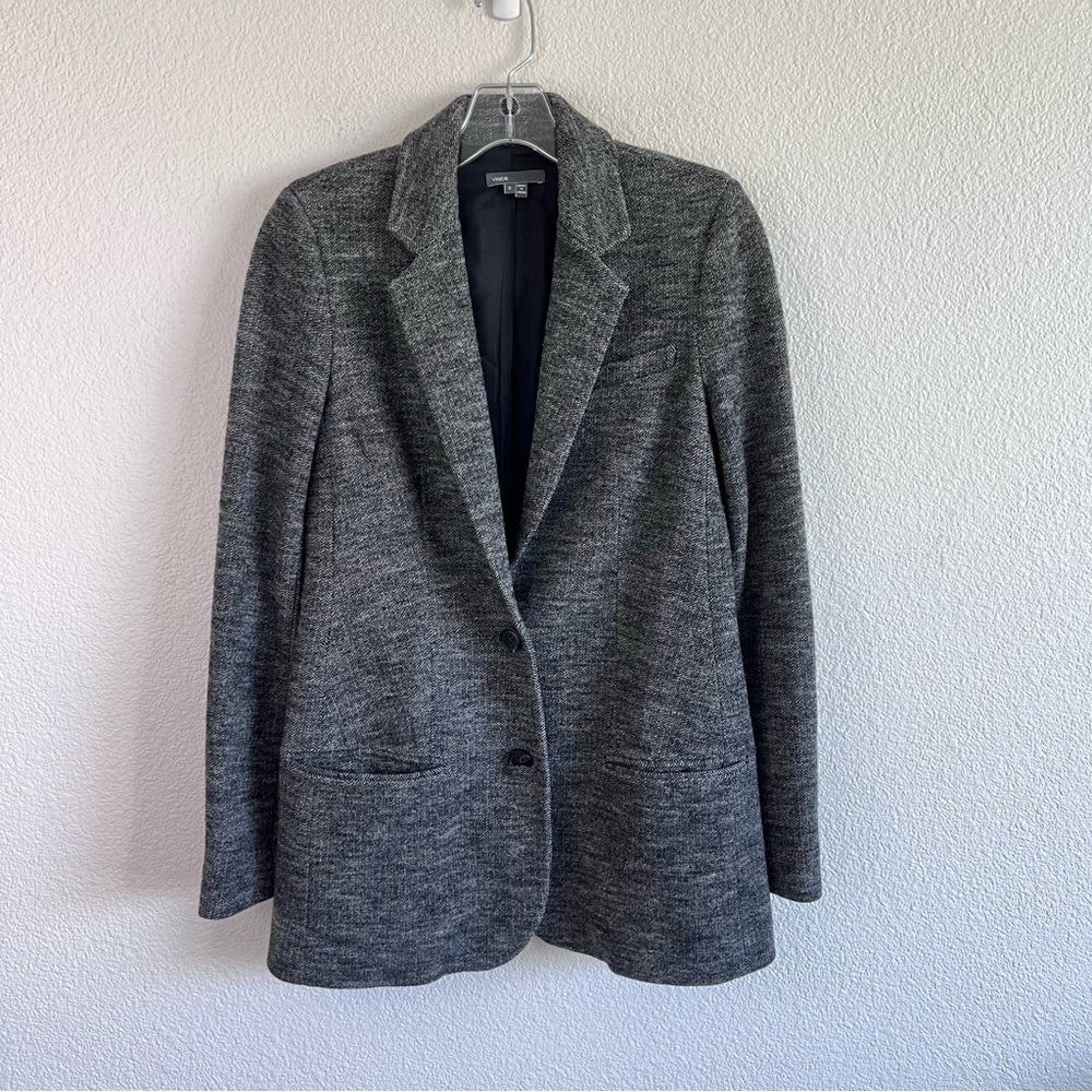 Vince Women’s Charcoal Herringbone Pockets 100% Wool Blazer